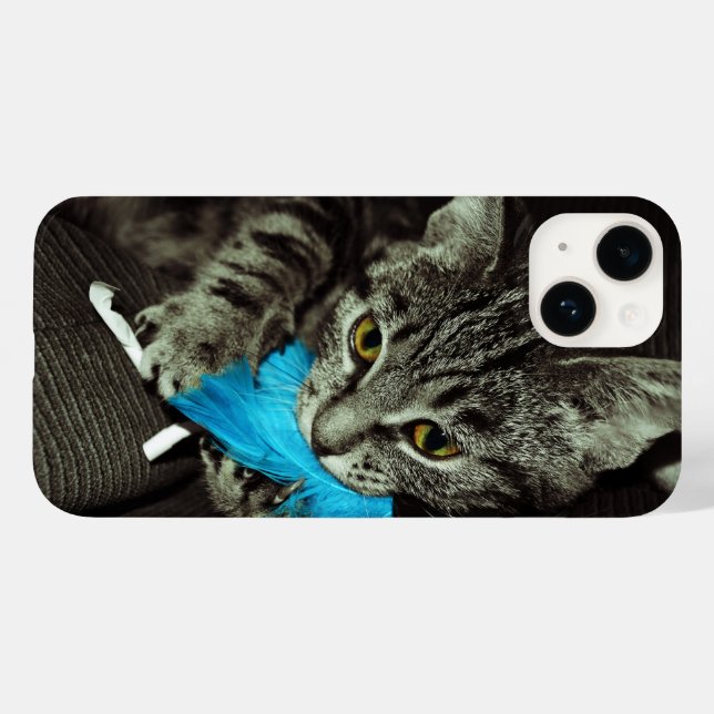 Tabby Cat mit Feather von Shirley Taylor Case-Mate iPhone Hülle (Rückseite (Horizontal))