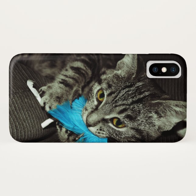 Tabby Cat mit Feather von Shirley Taylor Case-Mate iPhone Hülle (Rückseite (Horizontal))