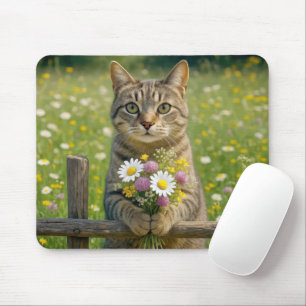 Tabby Cat mit Wildblume Bouquet Mousepad
