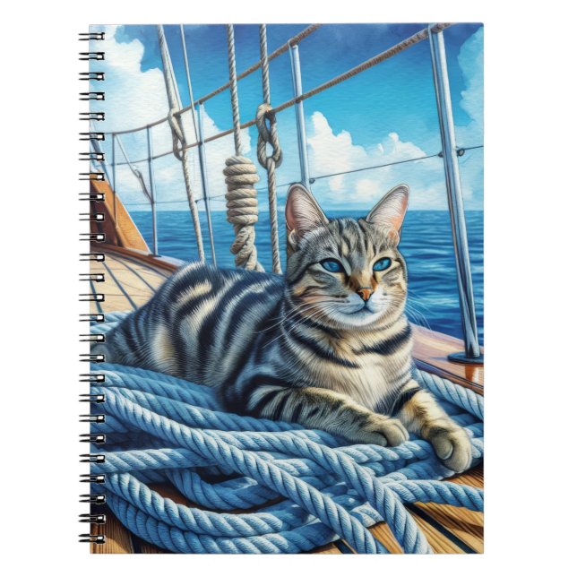 Tabby Cat On Boat Ropes Notizblock (Vorderseite)