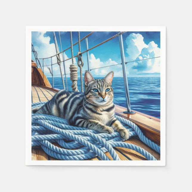 Tabby Cat On Boat Ropes Serviette (Vorderseite)