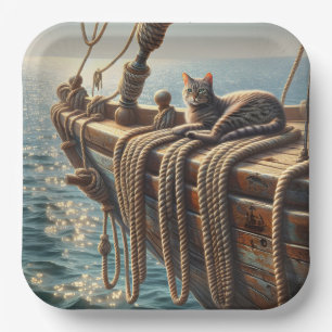 Tabby Cat On Nautical Ropes Pappteller