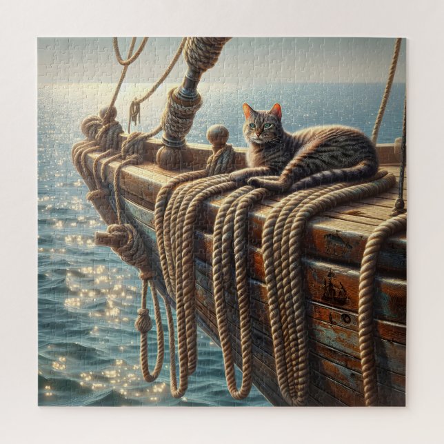Tabby Cat On Nautical Ropes Puzzle (Vertikal)