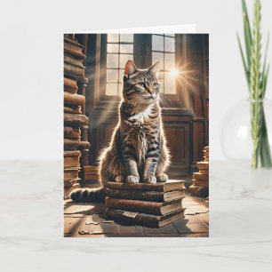 Tabby Cat On Old Books Karte