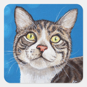 Tabby Cat Painting Quadratischer Aufkleber