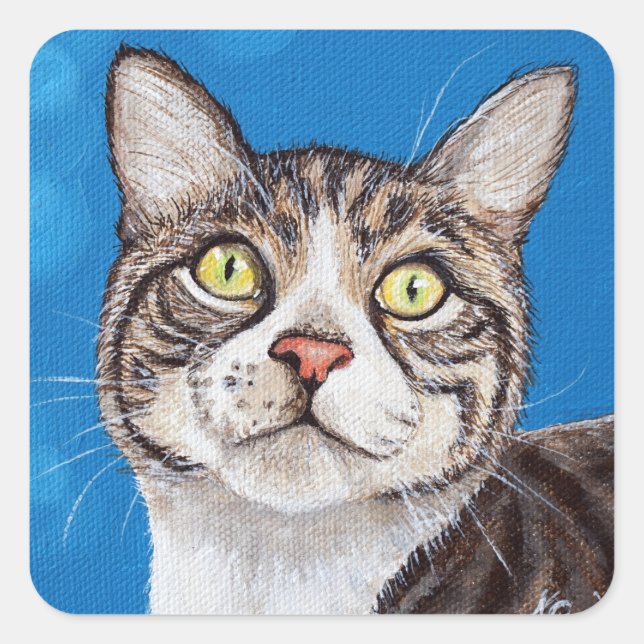 Tabby Cat Painting Quadratischer Aufkleber (Vorderseite)