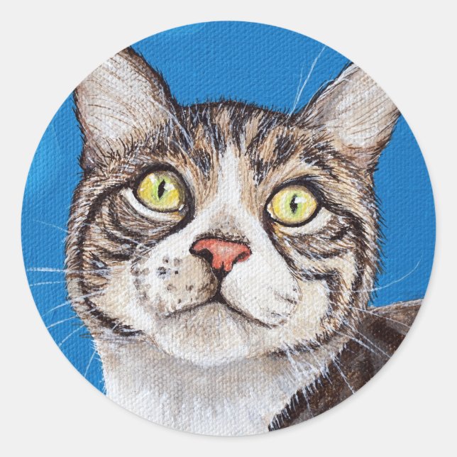 Tabby Cat Painting Runder Aufkleber (Vorderseite)