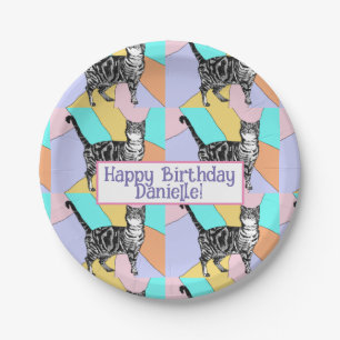Tabby Cat Pastell Geburtstagskatzen Cake Favor Box Pappteller