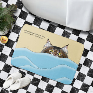 Tabby Cat Peeking Blue Funny Badematte