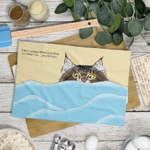 Tabby Cat Peeking Blue Funny Geschirrtuch