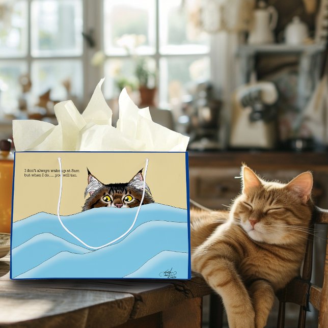 Tabby Cat Peeking Blue Funny Große Geschenktüte (Von Creator hochgeladen)