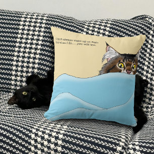 Tabby Cat Peeking Blue Funny Kissen