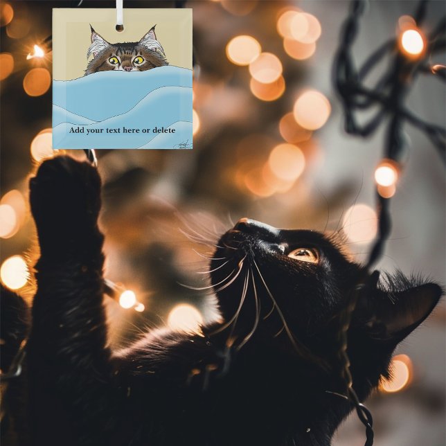 Tabby Cat Peeking Blue Funny Ornament Aus Glas (Von Creator hochgeladen)