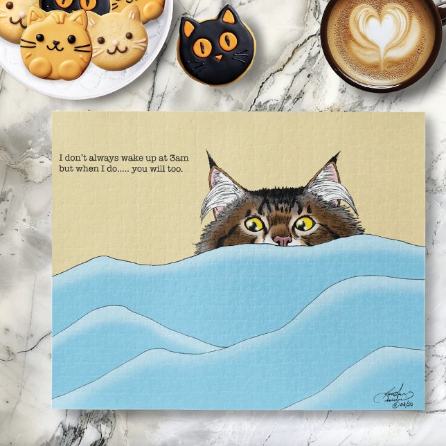 Tabby Cat Peeking Blue Funny Puzzle (Von Creator hochgeladen)