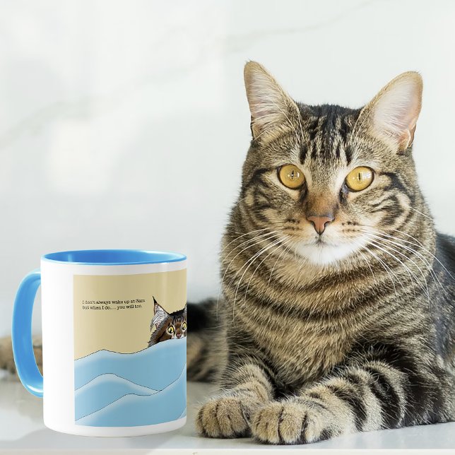 Tabby Cat Peeking Blue Funny Tasse (Von Creator hochgeladen)