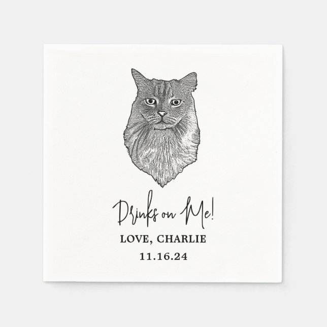 Tabby Cat Personalisiert Drinks on Me Napkins Serviette (Vorderseite)
