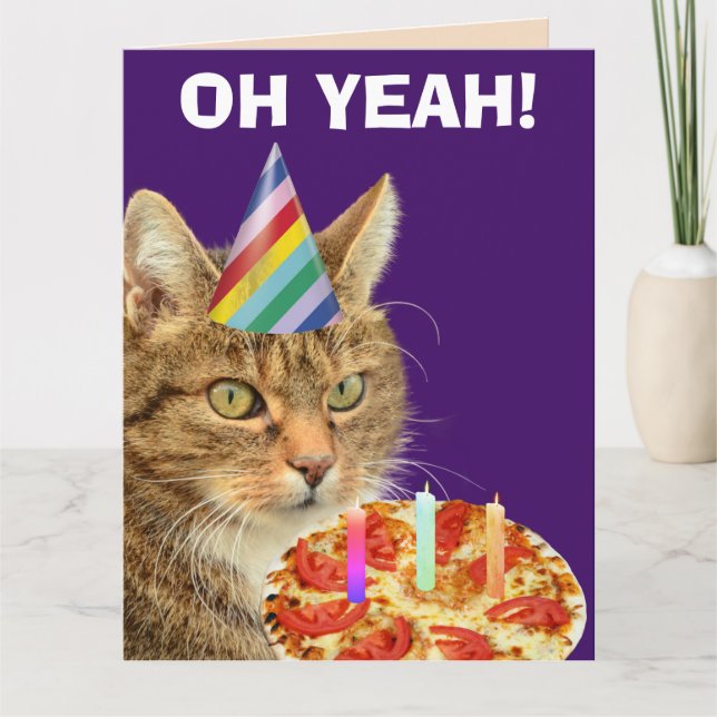 TABBY CAT PIZZA FUNNY BIRTHDAY GROSSE GREETING CAR KARTE (Vorderseite)