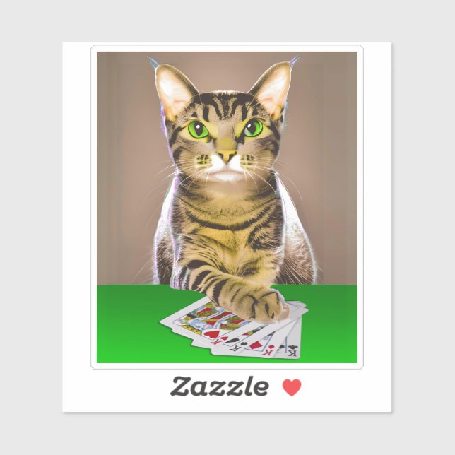 Tabby Cat Playing Poker Aufkleber (Blatt)