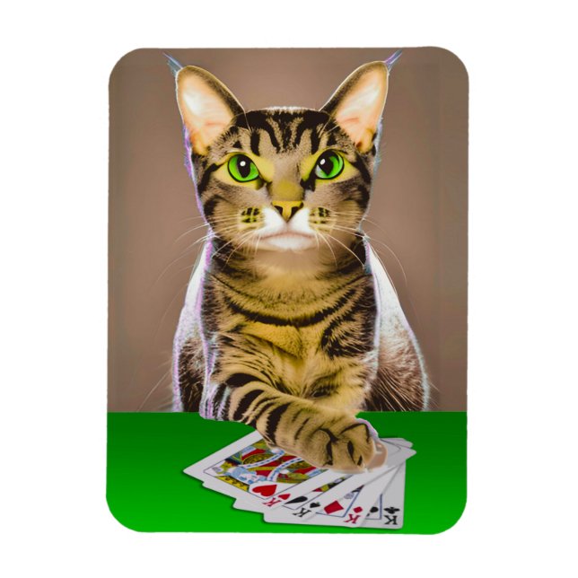 Tabby Cat Playing Poker Magnet (Vertikal)