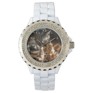 Tabby Cat Playing Schach Armbanduhr