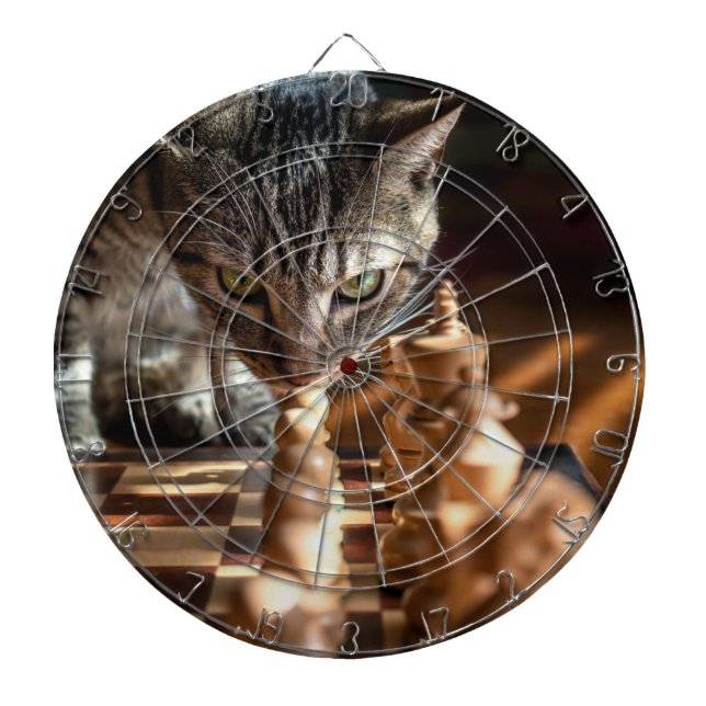 Tabby Cat Playing Schach Dartscheibe (vorne)