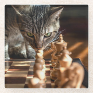 Tabby Cat Playing Schach Glasuntersetzer