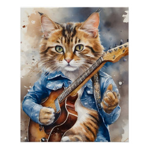 Tabby Cat Rock Star Gitarre spielen Poster