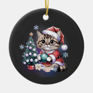 Tabby Cat Santa Crewneck Keramik Ornament