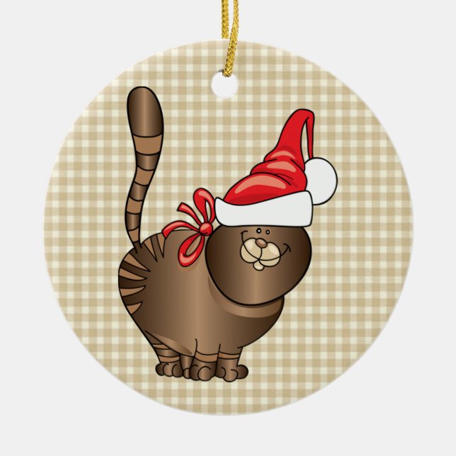 Tabby Cat Santa Keramikornament (Vorne)
