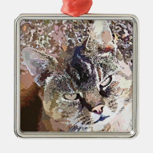 TABBY CAT SILBERNES ORNAMENT