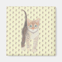 Tabby Cat Square Magnet auf Gelb