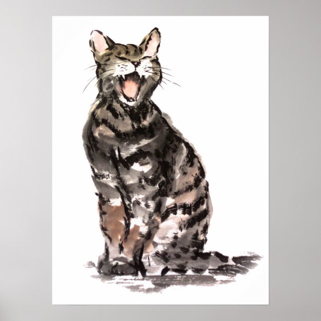 Tabby cat Sumie Aquarell & Tinte Poster (Vorne)
