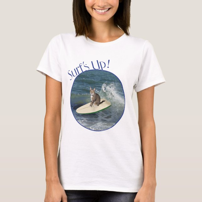 Tabby Cat Surf's Up! T-Shirt (Vorderseite)
