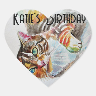 Tabby Cat Tabbies Feline Pet Watercolor Geburtstag Herz-Aufkleber