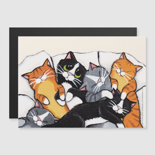 Tabby Cat und Tuxedo Cat Sleepover Magnetkarte (Vorne/Hinten)
