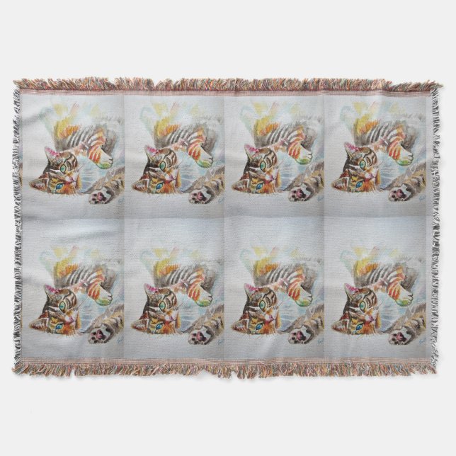 Tabby Cat Watercolor Cats Art Pet Throw Rucksack Decke (Vorderseite)