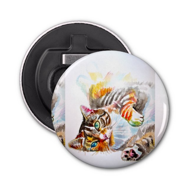 Tabby Cat Watercolour Cats Favour Floral Flower Flaschenöffner (Vorderseite)