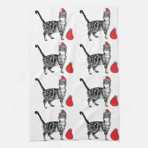 Tabby Cat Weihnachten Cool Cat Red White Teetuch Geschirrtuch