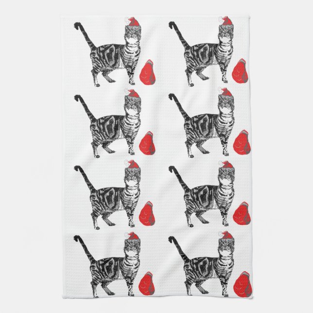 Tabby Cat Weihnachten Cool Cat Red White Teetuch Geschirrtuch (Vertikal)