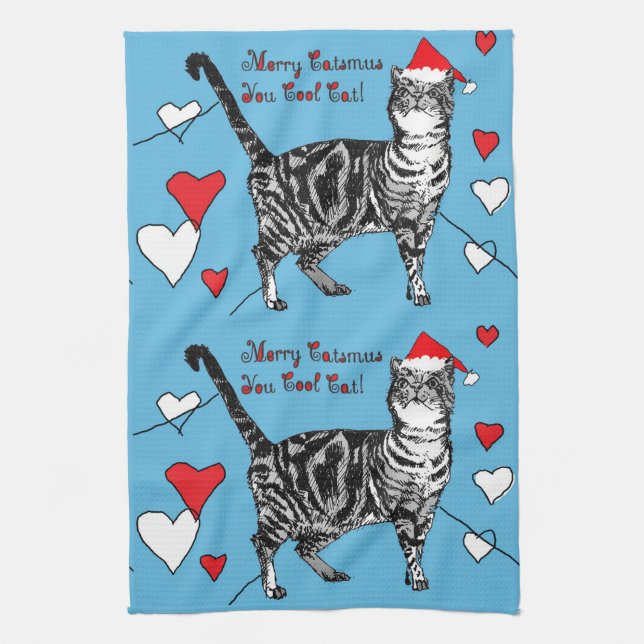 Tabby Cat Weihnachten Cool Tee Handtuch (Vertikal)
