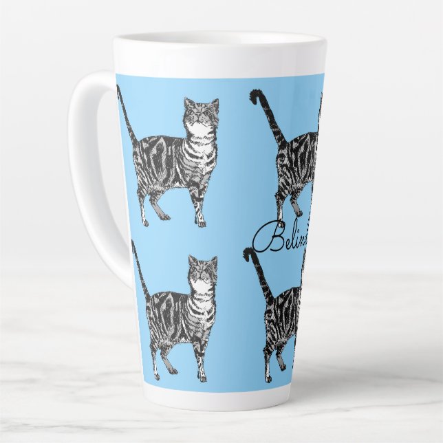 Tabby Cat Whimsical Light Blue Cats Latte Milchtasse (Linke Ecke)