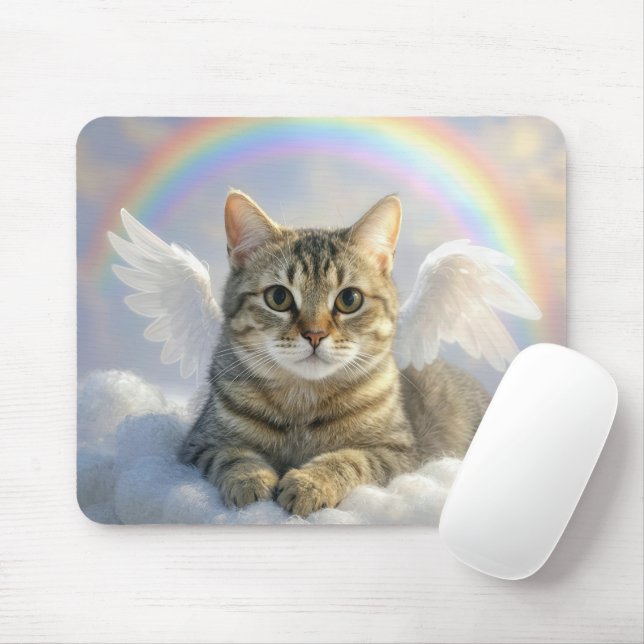 Tabby Cat With Angel Wings and Rainbow Mousepad (Mit Mouse)