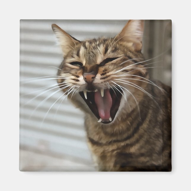 Tabby Cat Yawning Artistic Portrait Magnet (Vorne)