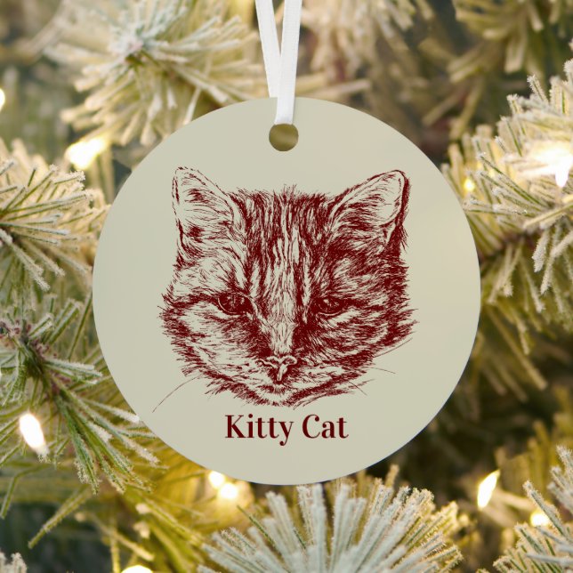 Tabby Cat Zeichne benutzerdefinierten Personalisie Ornament Aus Metall (InSitu)