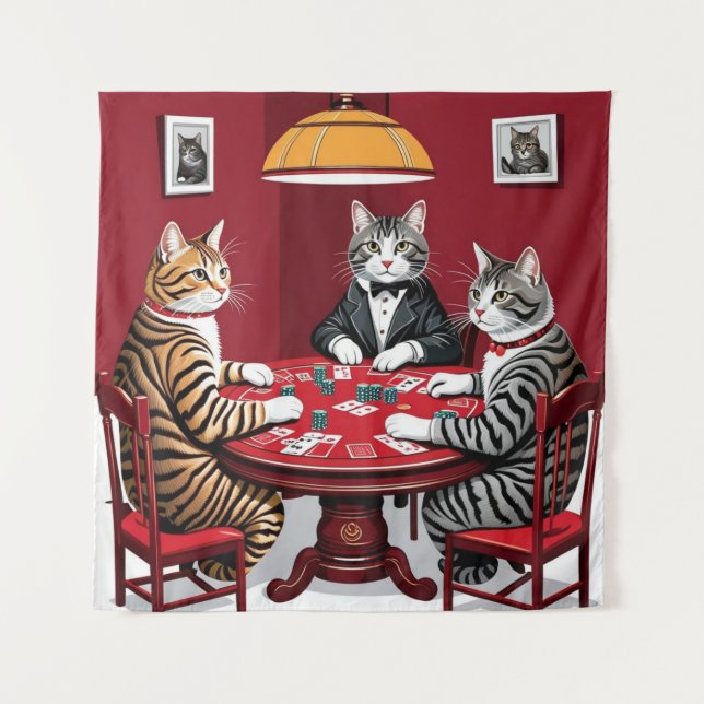 Tabby Cats Poker spielen Wandteppich (Vorderseite)
