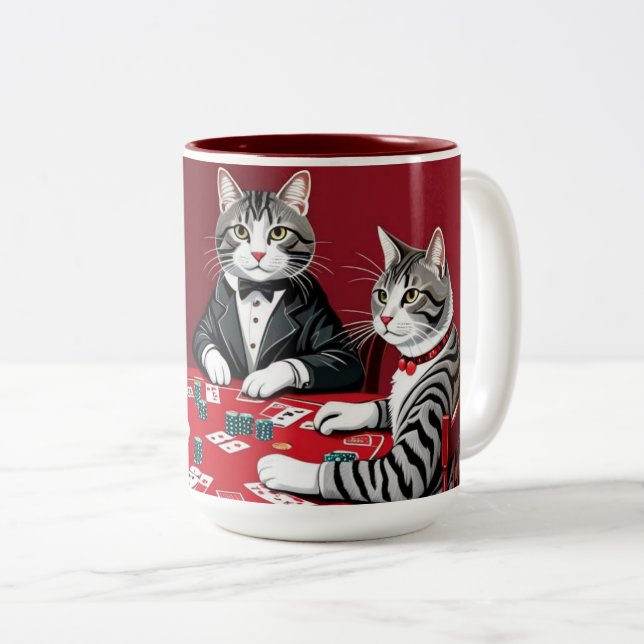 Tabby Cats Poker spielen Zweifarbige Tasse (VorderseiteRechts)