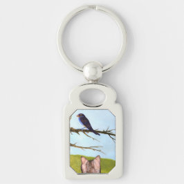 Tabby Cats Sprechen mit Vögeln Schlüsselanhänger