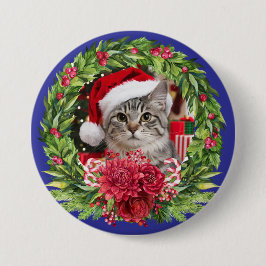 Tabby Christmas Wreath Button