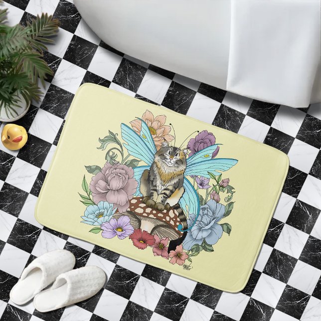 Tabby Fairy Cat Mushroom Floral Badematte (Von Creator hochgeladen)