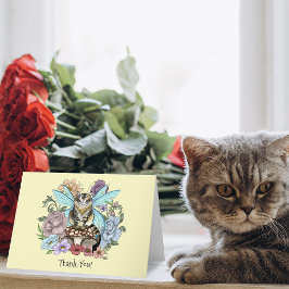 Tabby Fairy Cat Mushroom Floral Dankeskarte